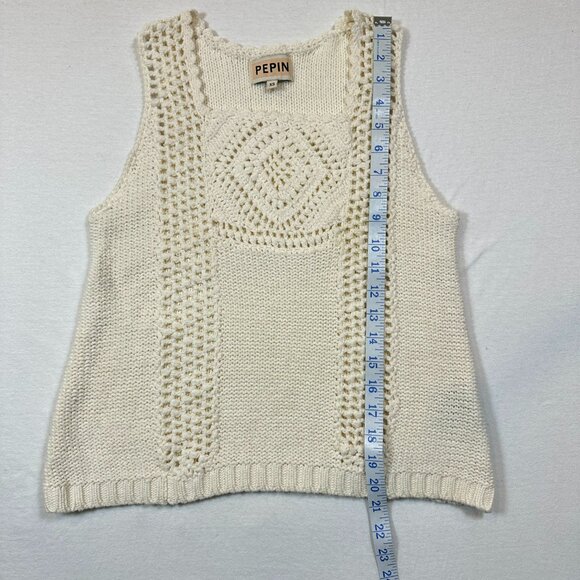 Anthropologie Pepin Women's XS Boho Crochet/Knit Sleeveless Top Ivory/Cream - Picture 6 of 8